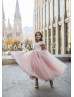 Pink Floral Appliques Tulle Romantic Flower Girl Dress